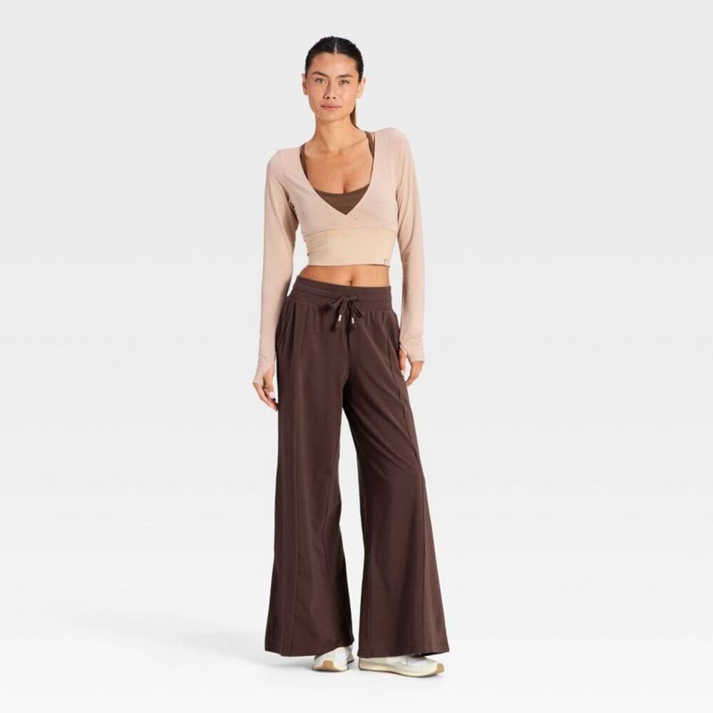 Women's Active Washed Jersey Wide Leg Pants - JoyLab Brown S - Picture 3 of 3